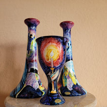 Load image into Gallery viewer, Ceramic Candlesticks and Kiddush Cup