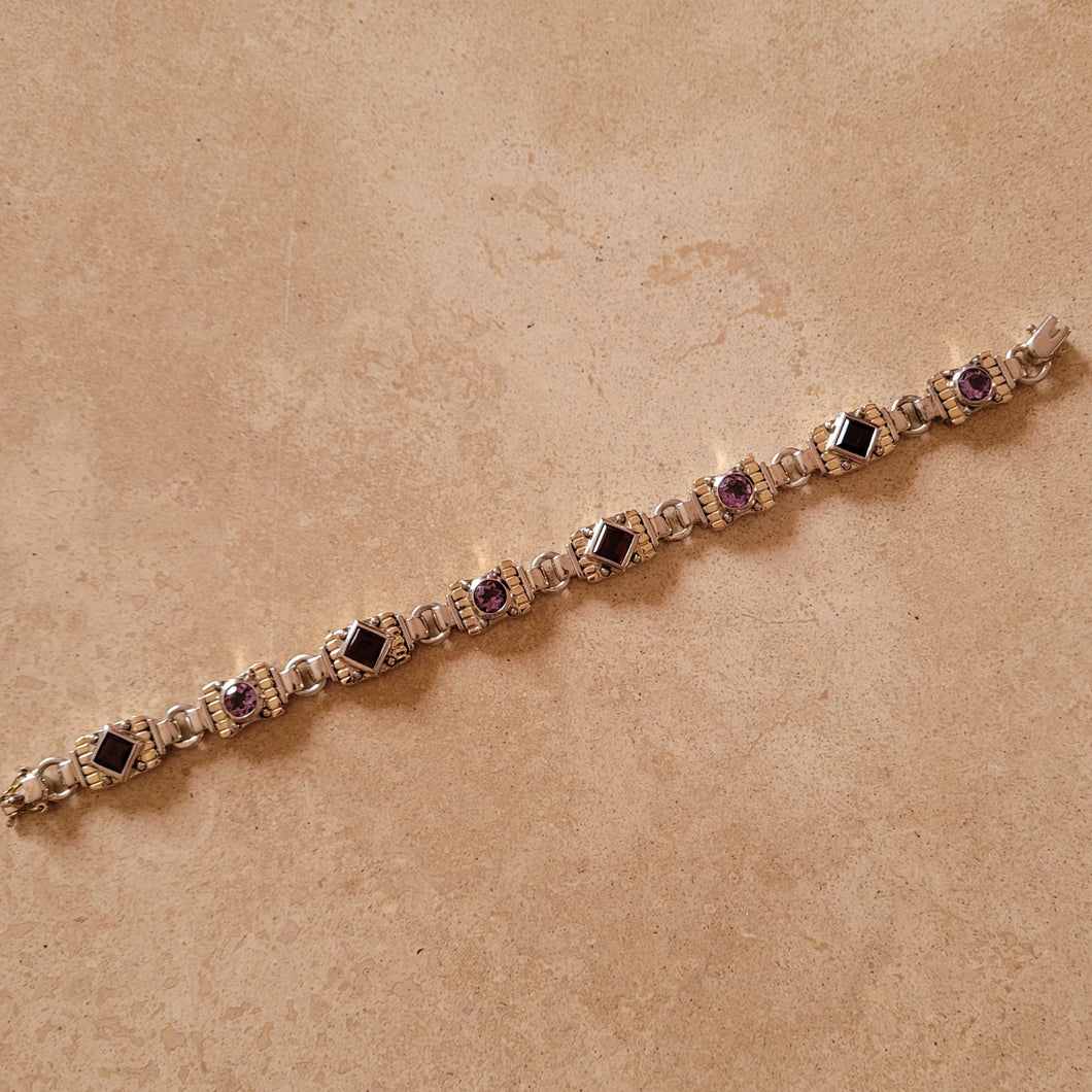 Silver and Gold Link Bracelet with Semi Precious Stones