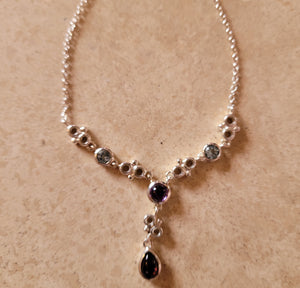 Silver Necklace with Semi Precious Stones