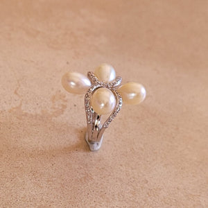 Silver Ring with Pearls and CZs