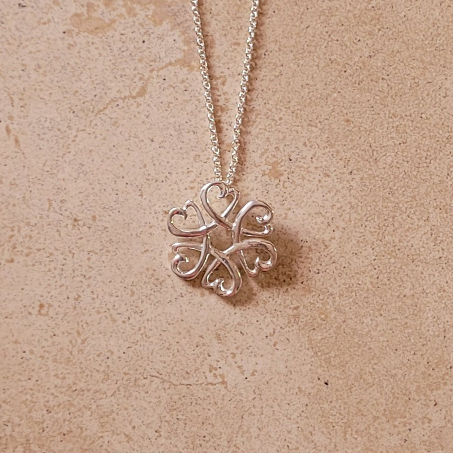 Silver Necklace with Clover of Hearts