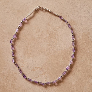 Elongated Amethyst and Silver Necklace