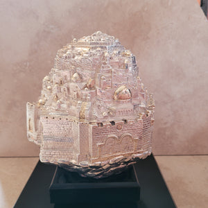 Silver Rotating Jerusalem Sculpture on Wooden Base