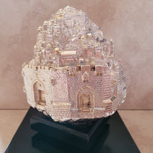 Load image into Gallery viewer, Silver Rotating Jerusalem Sculpture on Wooden Base
