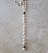 Load image into Gallery viewer, Pearl Necklace with Marcasite Bead
