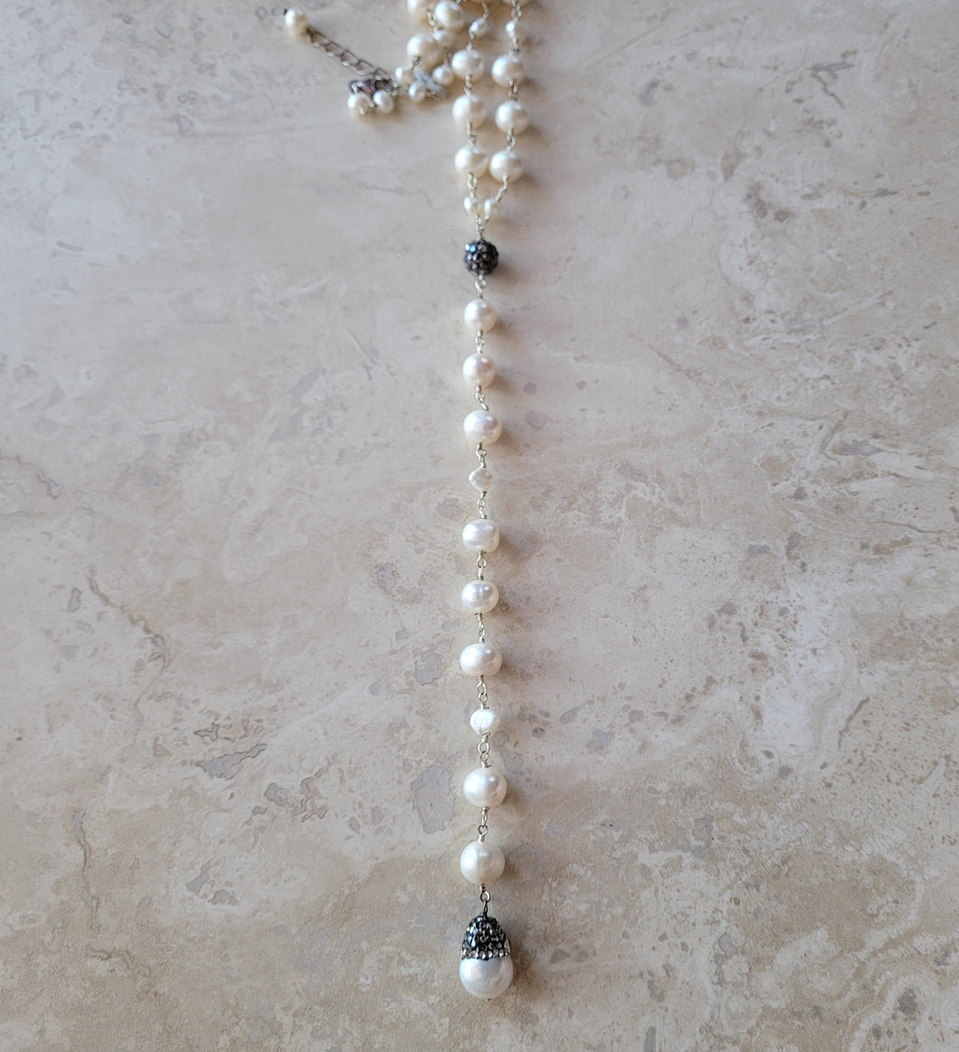 Pearl Necklace with Marcasite Bead