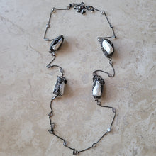 Load image into Gallery viewer, Oxidized Silver with CZ&#39;s Pearl and Druzy Necklace
