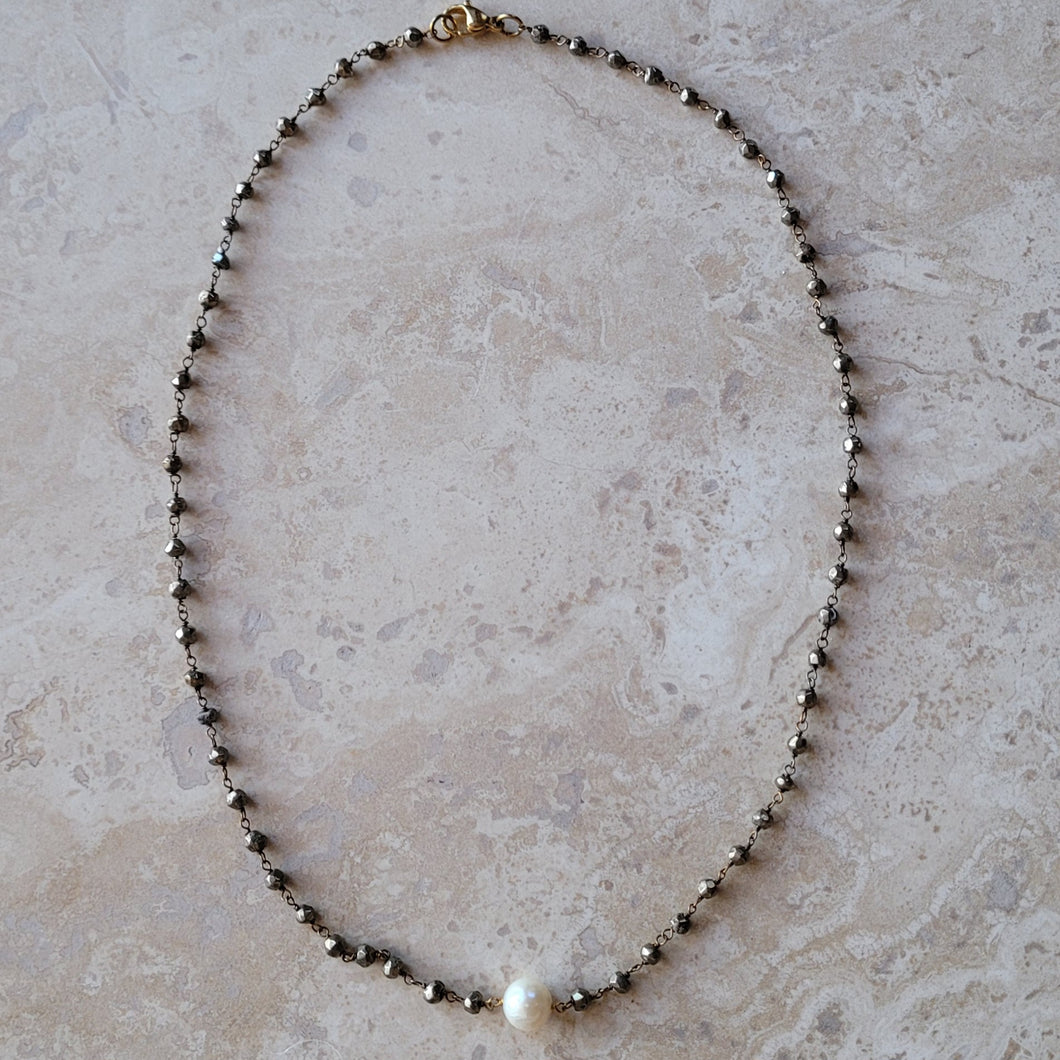 Pyrite with Pearl Necklace