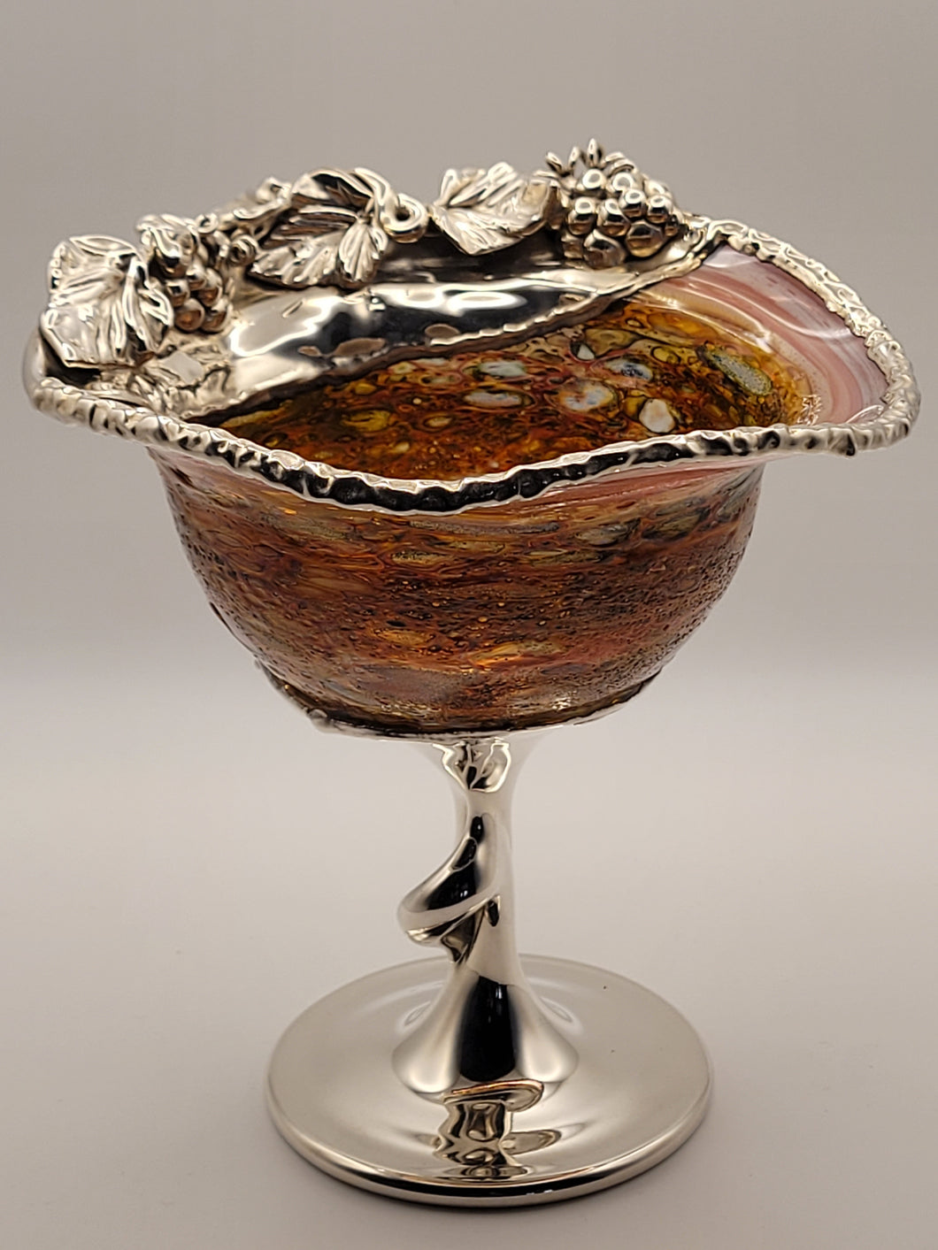 Glass and Sterling Silver Bowl on Pedestal