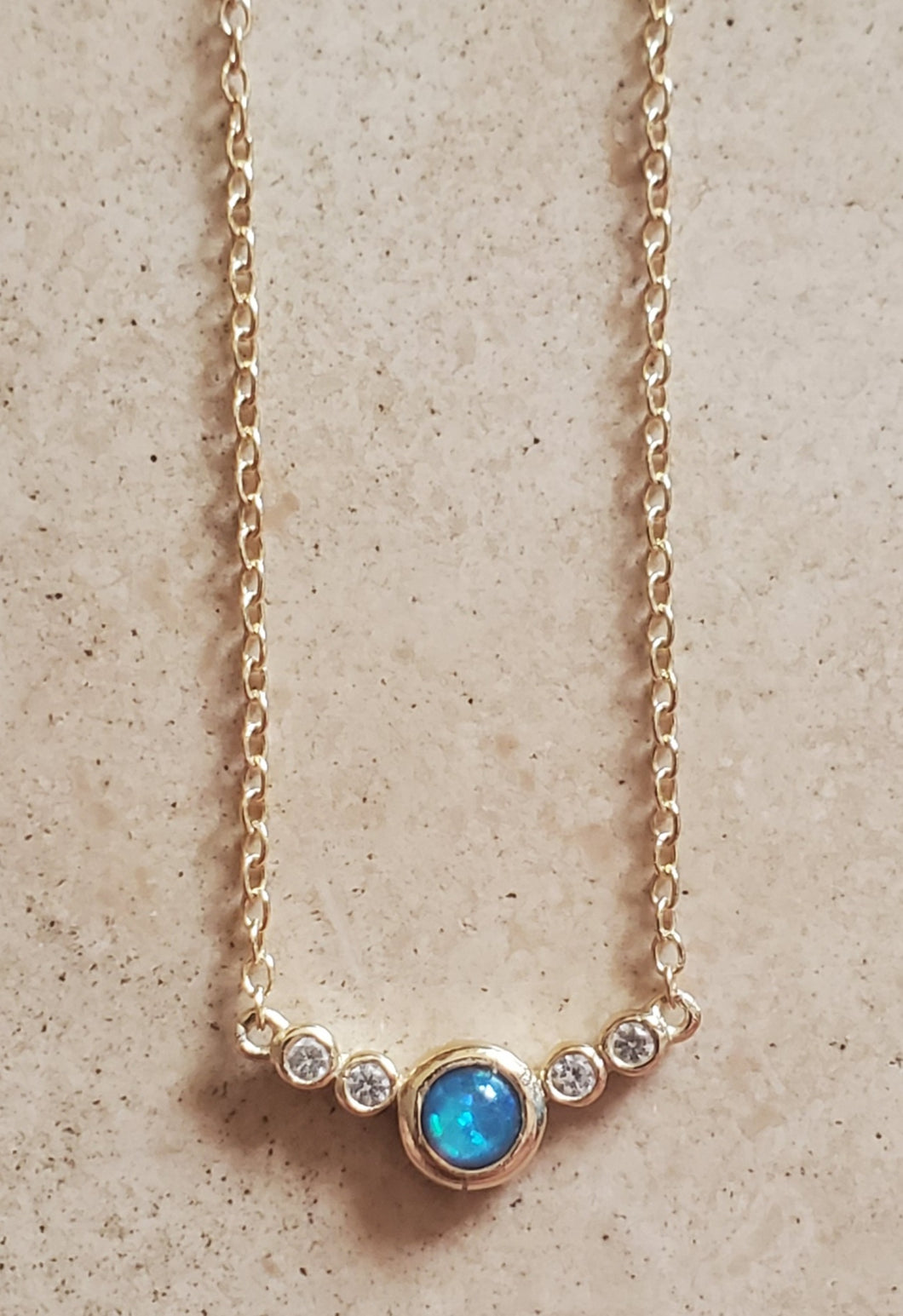 Blue Opal and CZ Necklace