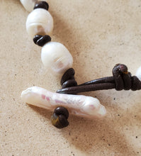 Load image into Gallery viewer, Hand Knotted Freshwater Pearls on Leather
