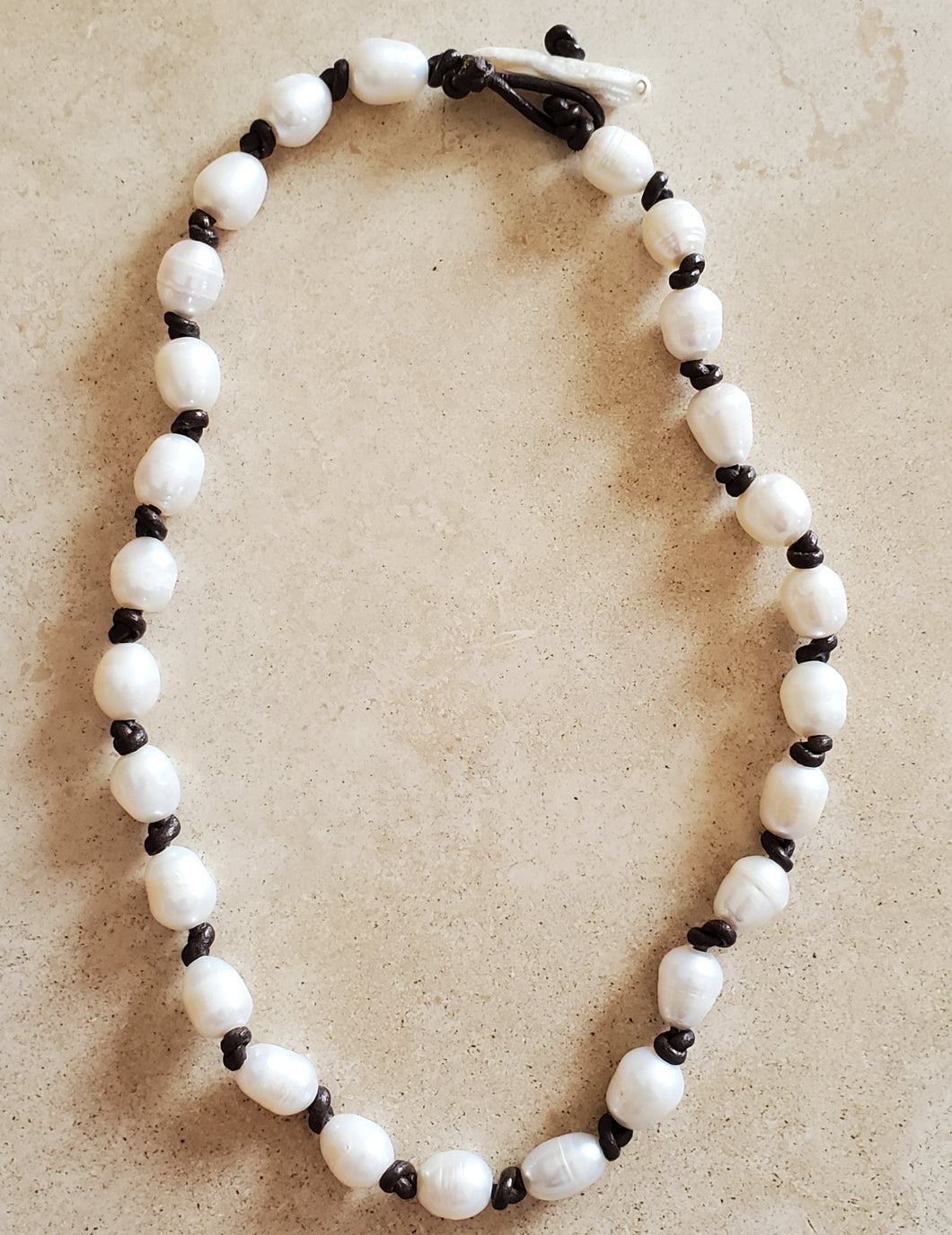Hand Knotted Freshwater Pearls on Leather