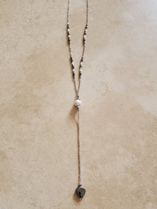 Pearl and Hematite Heart Lariat Necklace
