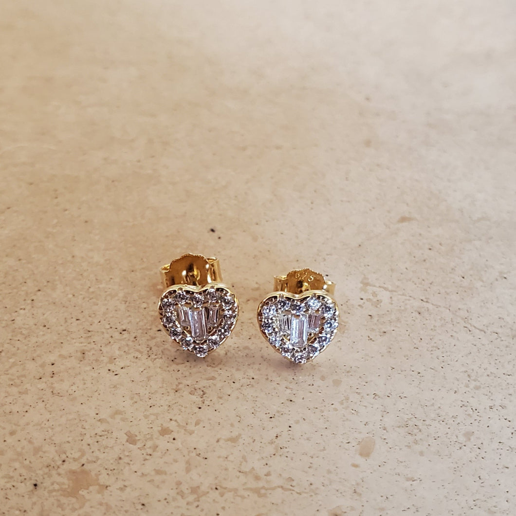 Baguette CZ Heart Stud Earrings