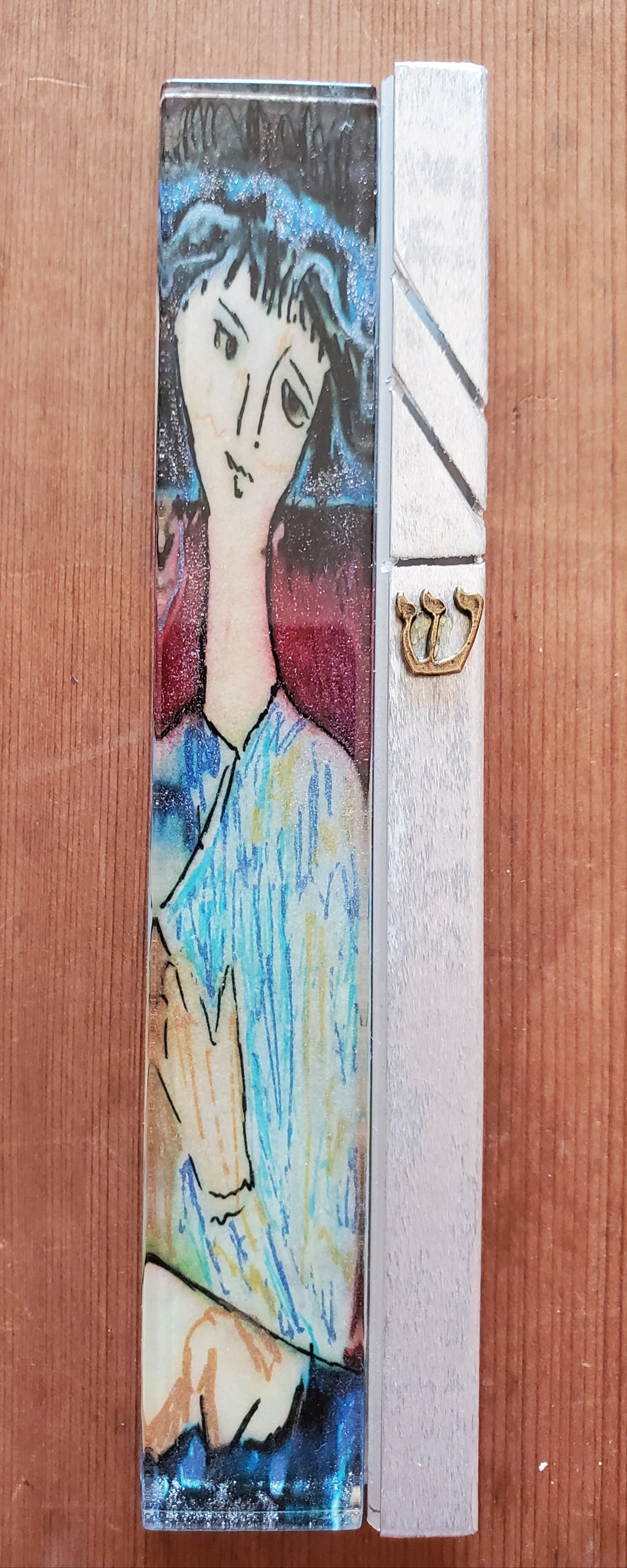 Glass Hand Painted Woman Mezuzah