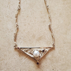 Triangular Pearl and Ruby Necklace