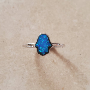 Blue Opal Hamsa Ring