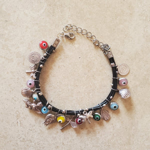 Evil Eye Charm Bracelet on Leather