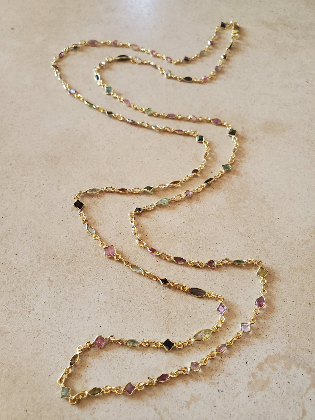 Multi Color and Shape Tourmaline Long Necklace
