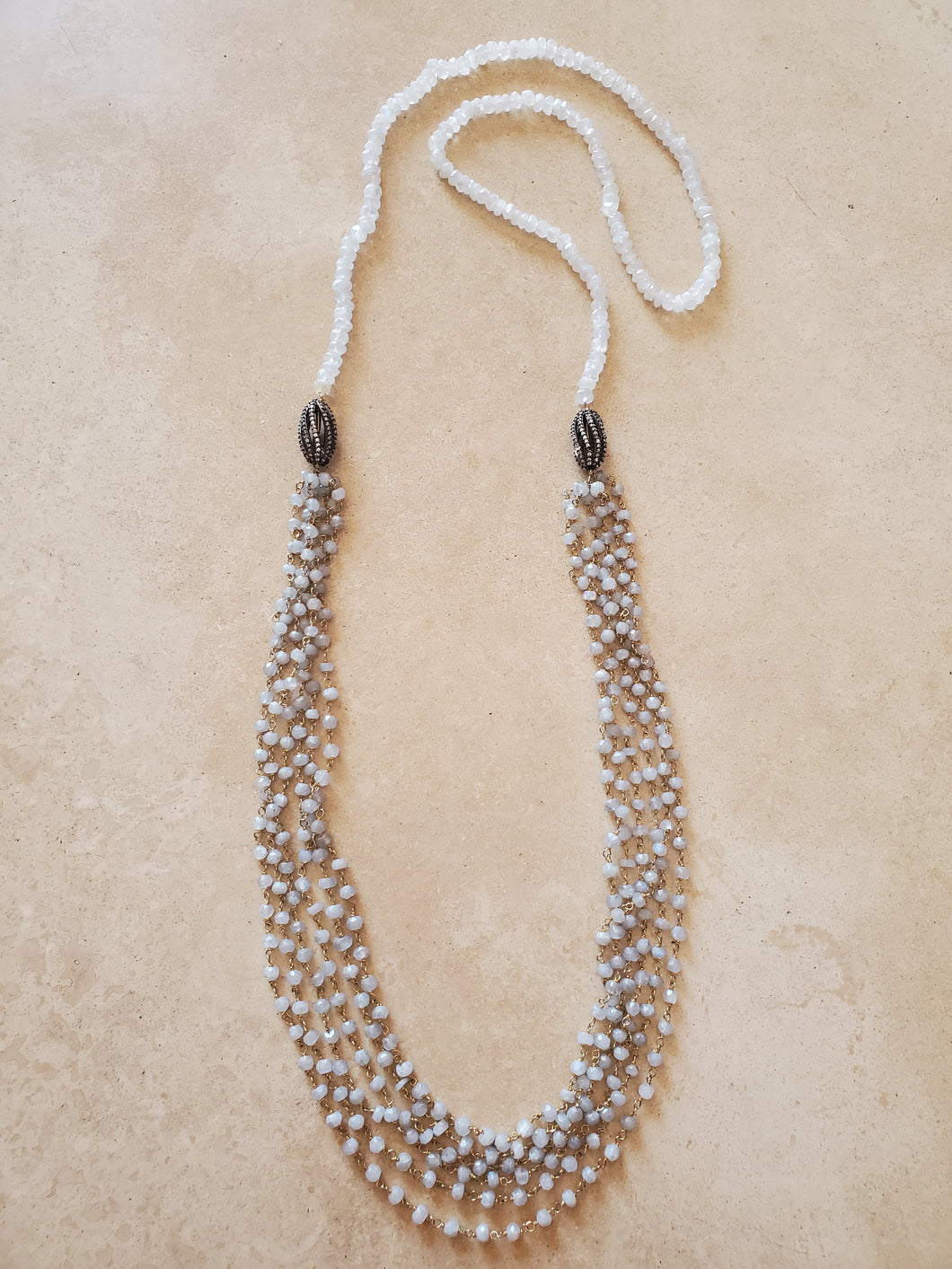 Long Moonstone Necklace with Silver Bead Accent