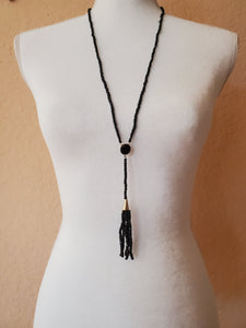 Turquoise, Onyx, or Freshwater Pearl Long Tassel Necklace