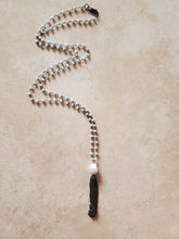 Load image into Gallery viewer, Long Moonstone Necklace with Pearl and Sterling Silver Tassel
