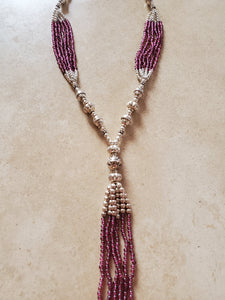 Sterling Silver and Garnet Beaded Tassel Necklace