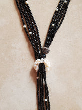 Load image into Gallery viewer, Adjustable Crystal and Pearl Long Lariat Necklace Black or Gray
