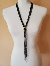 Load image into Gallery viewer, Adjustable Crystal and Pearl Long Lariat Necklace Black or Gray
