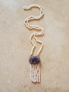 Amethyst Geode and Pearl Long Necklace