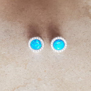Round Opal Earring with CZ Halo