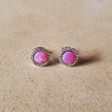 Load image into Gallery viewer, Round Opal Earring with CZ Halo
