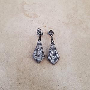 Oxidized Silver and CZ Drop Earrings