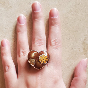 Brown Murano Heart Ring