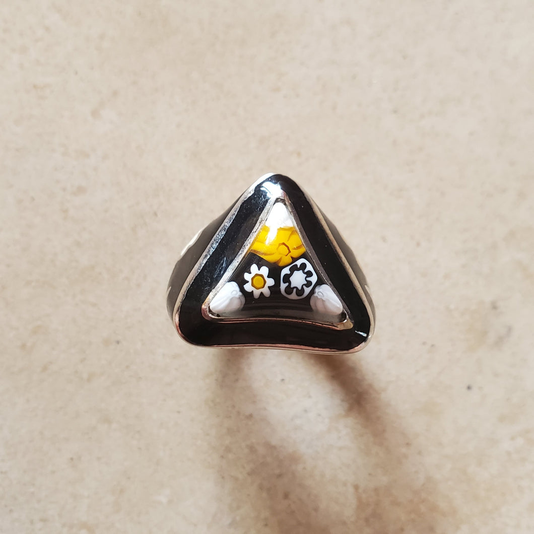 Black Murano Triangular Ring