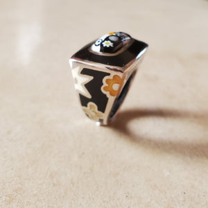 Black and White Rectangular Murano Ring