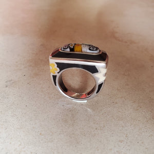 Black and White Rectangular Murano Ring