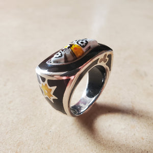 Black and White Wavy Murano Ring