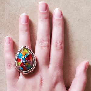 Colorful Murano Glass Teardrop Ring