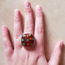 Load image into Gallery viewer, Red and Green Square Murano Glass Ring
