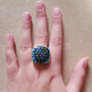 Blue Square Murano Glass Ring