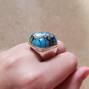 Blue Square Murano Glass Ring