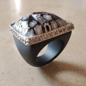 Black Square Murano Glass Ring