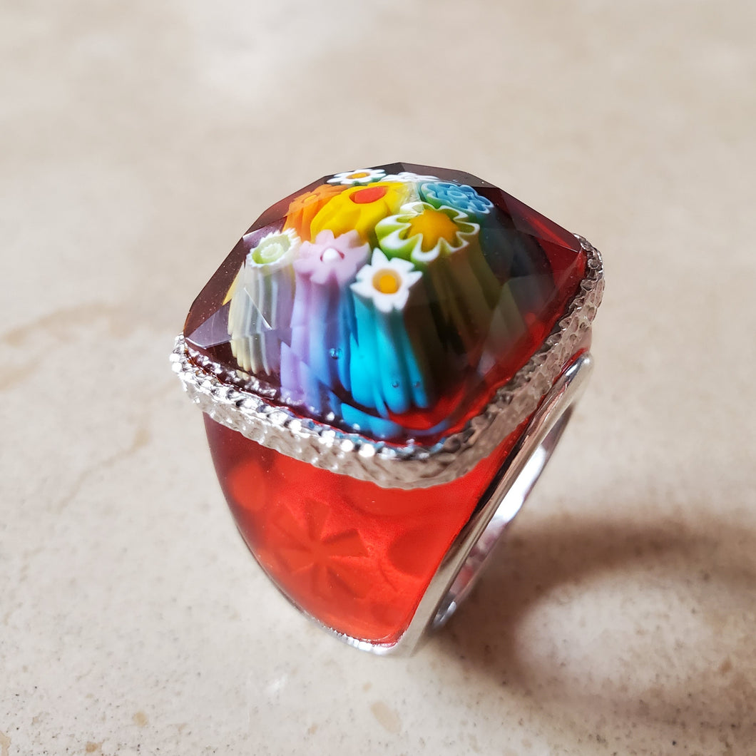 Red Square Murano Glass Ring