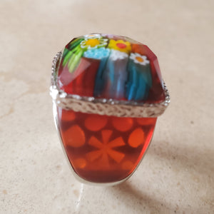 Red Square Murano Glass Ring