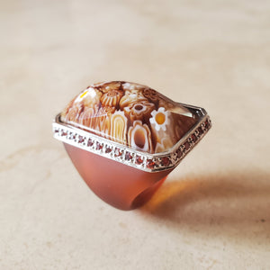 Brown Rectangular Murano Glass Ring