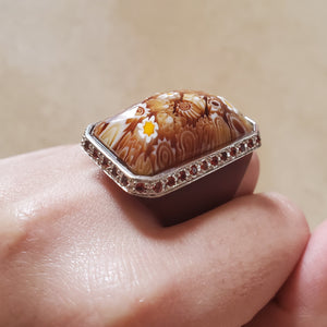 Brown Rectangular Murano Glass Ring