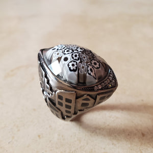Black and White Teardrop Murano Glass Ring