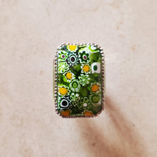 Load image into Gallery viewer, Green Rectangular Murano Glass Ring
