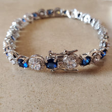 Load image into Gallery viewer, Blue and Clear CZ Tennis Bracelet
